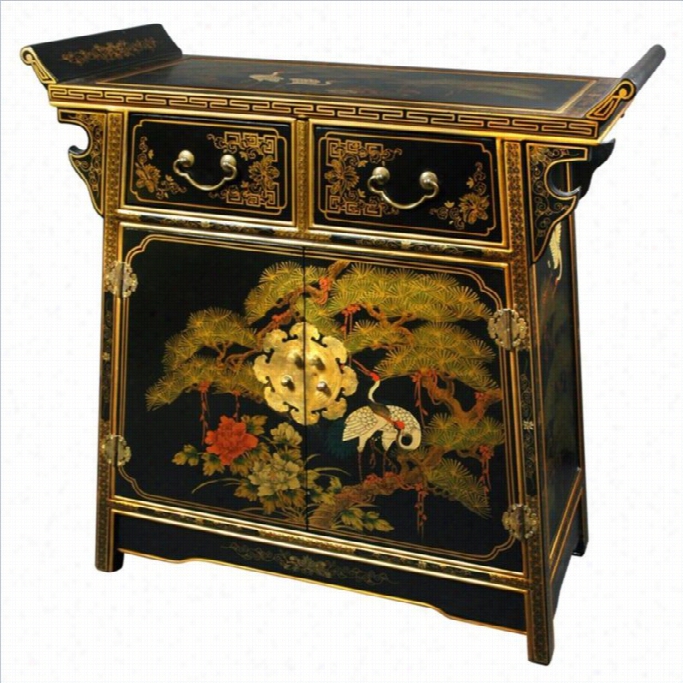 Oriental Furniture Lacqeur Altar Accent Chest In Gold Leaf