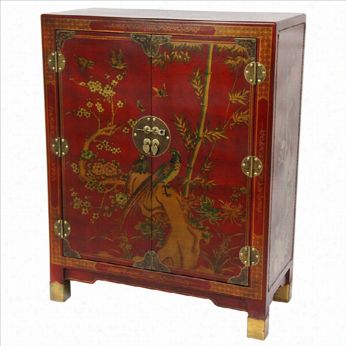 Oriental Furniture Nestling Birds Accent Chest In Red