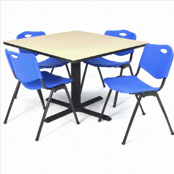 Regency Square Lunchroom Table And 4 Blue M Stack Chairs In Beige