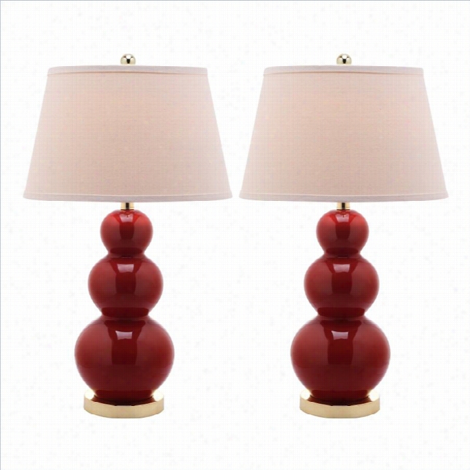 Safavieh Pamela Triple Gourd Ceramiic Lamp In Chinese Red (set Of 2)