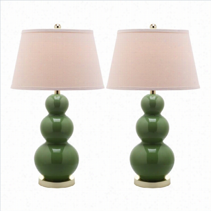 Sa Favieh Pamela Triple Gourd Ceramic Lamp In Fern Green (s Et Of 2)