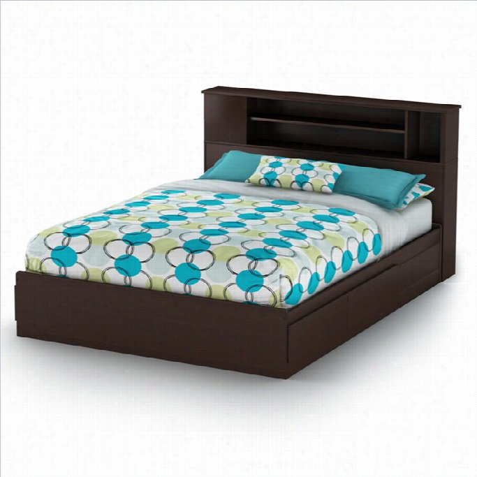 South Shore Fusion Mates Bed With Bookcase Headboard In Chocolate
