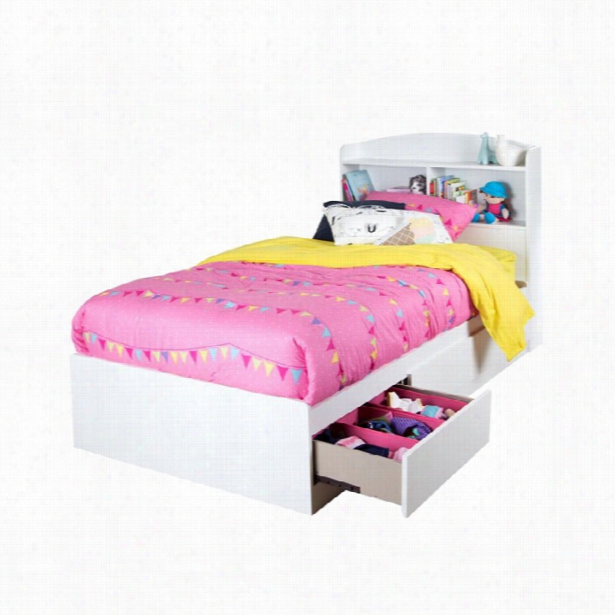 South Shore Logik Wood Twin Bookcase Drawer Bed  Iin White
