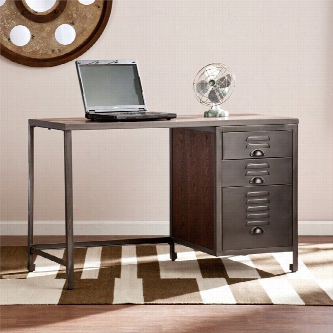 Southern Etnerprises Radcliff Wood And Etal Fiel Desk In Gray