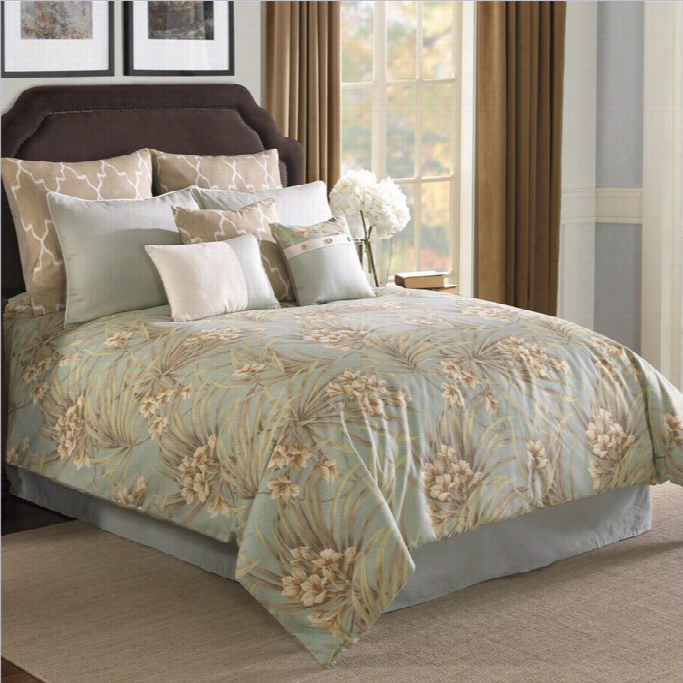 St Lucia 9 Or 10 Piece Comforte Set In Blue And Gold-9 Piece Queen