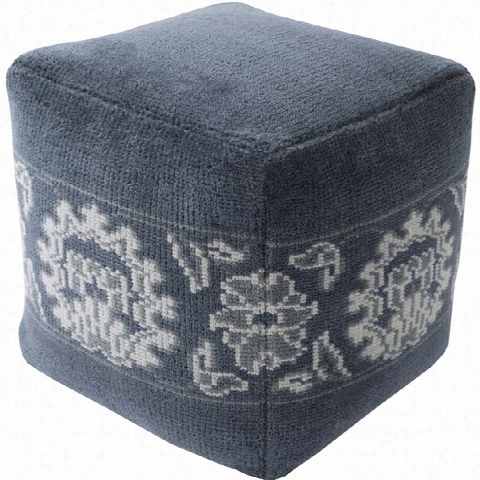 Surya Hazel Wool Cube Pouf Ottoman In Blue