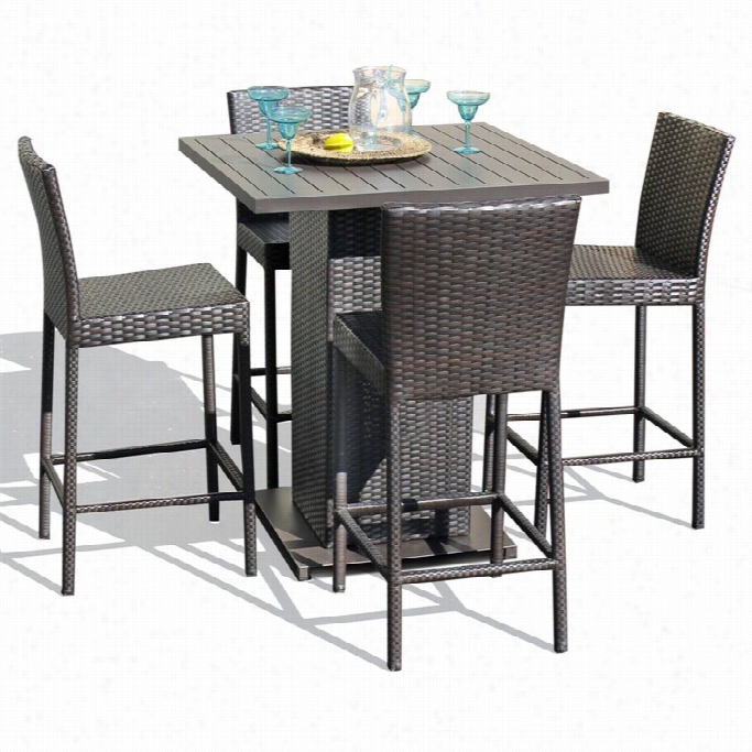 Tkc Napa 5 Piece Wivker Patio Pub Set  In Espresso