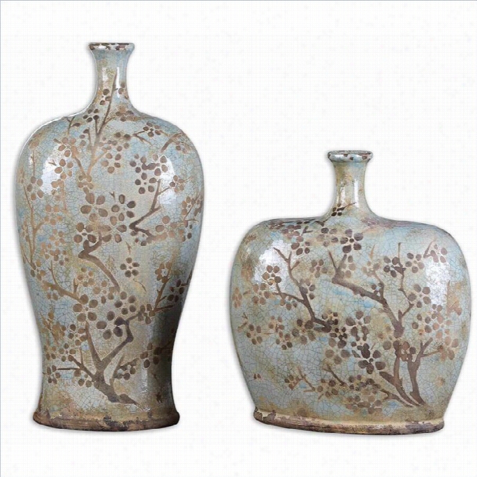 Uttermost Citrita Decorative Ceramic Vases In Sea Foam Lbue (set Of 2)