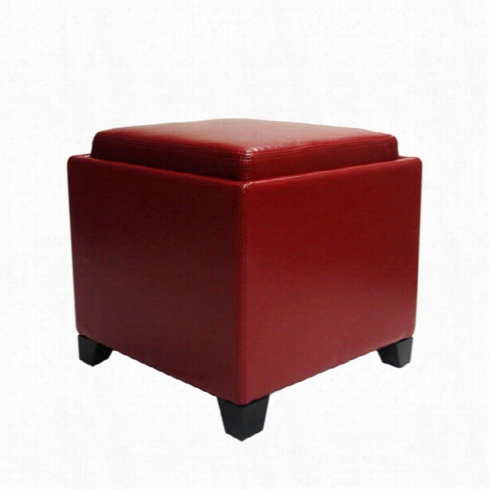 Armen Living Contemporary Leather Storage Ottoman With Small Trough In Red