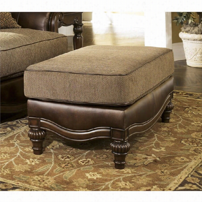 Ashley Claremore Faux Leather Ottoman In Aantique