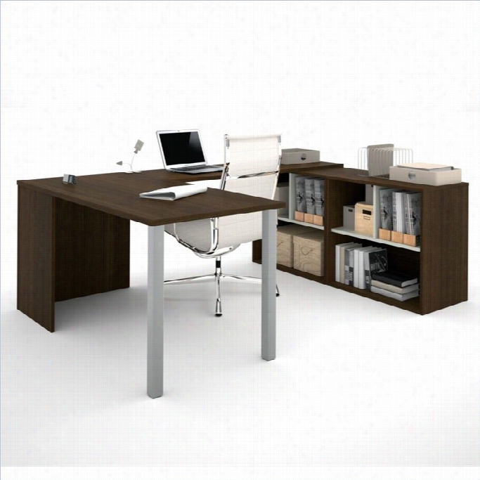 Bestar I3 U-shaped Desk In Tuxedo And Sandstone