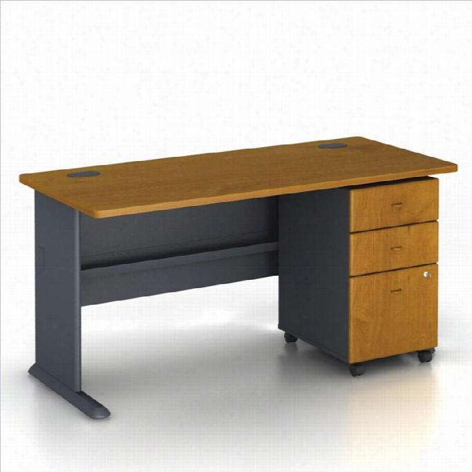 Bush Bbf Series A 60 Compjter Desk And  File Cabinet In Nattural Cherry