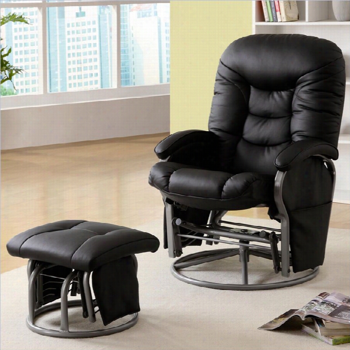 Coaster Faux Leather Re Cliners With Ottomans In Black