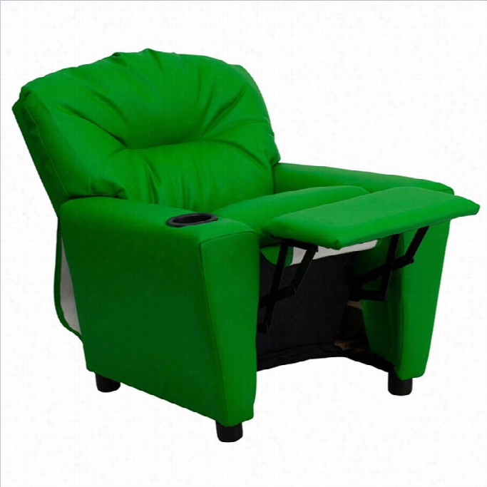 Flash Furniture Contemporary Kids Recliiner In Green With Cup Holder