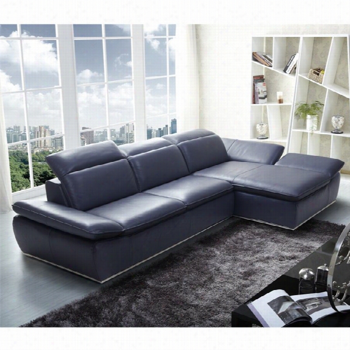 J&m Furniture 1799 Italian Modern Leather Right Sectional In Blue