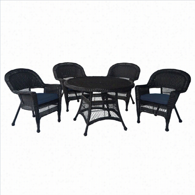 Jeco 5 Piece Wicker Patio Dining Se Tin Espresso And Blue