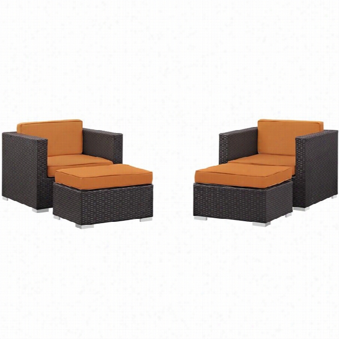 Modway Convene 4 Piece Exterior Sofa Sett In Espresso And Orange