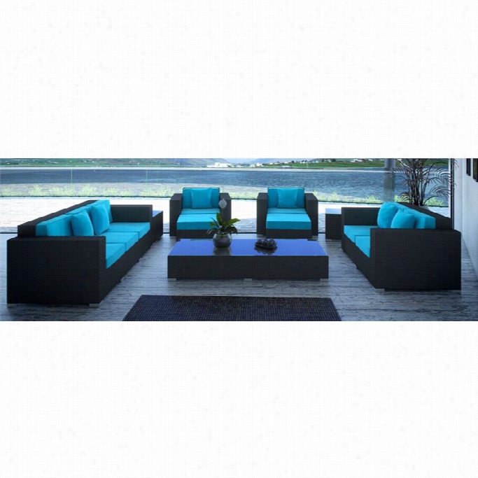 Modway Eclippse 9 Piece Outdoo R Sofa Set In Espress O And Turquoise