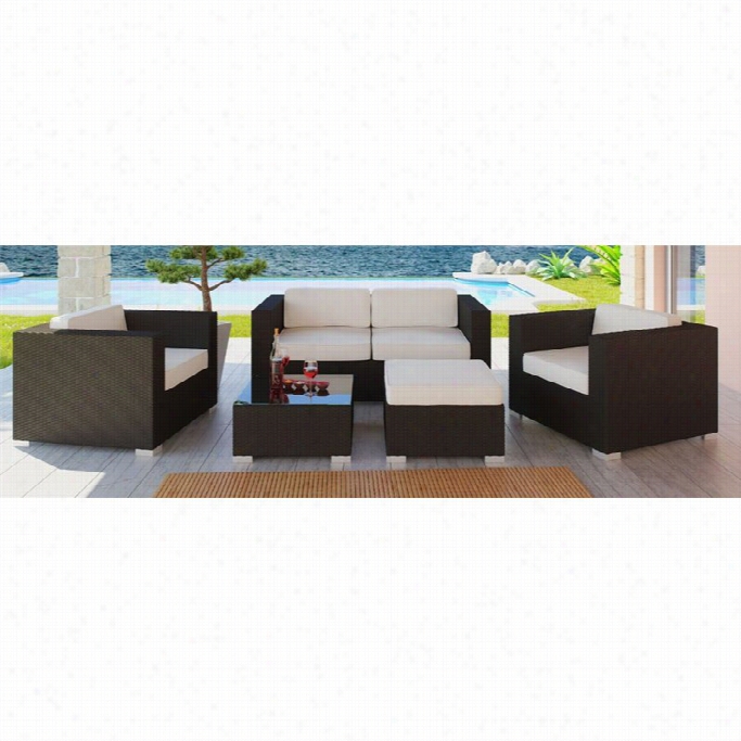 Modway Malibu 5 Pece Outdoor Sofa Set In Espresso And White