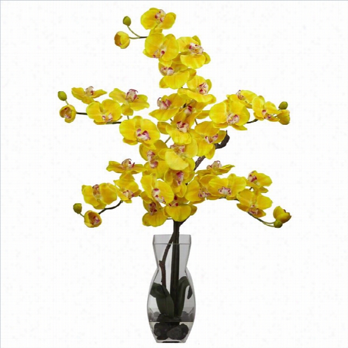 Nearly Natural Phalaenopsis With Vase Silk Flower Arrangement In Yellow