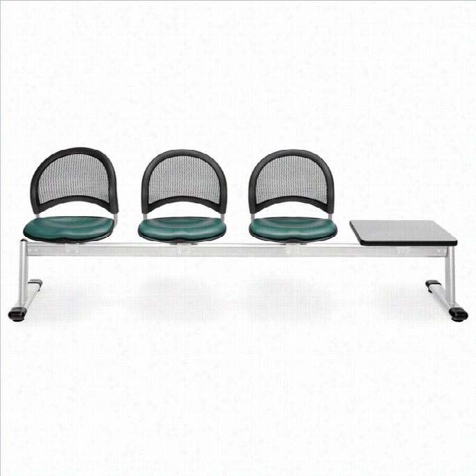 Ofm Moon 4 Beeam Seating Through  3 Vinyl Seat And Table In Teal And Gray