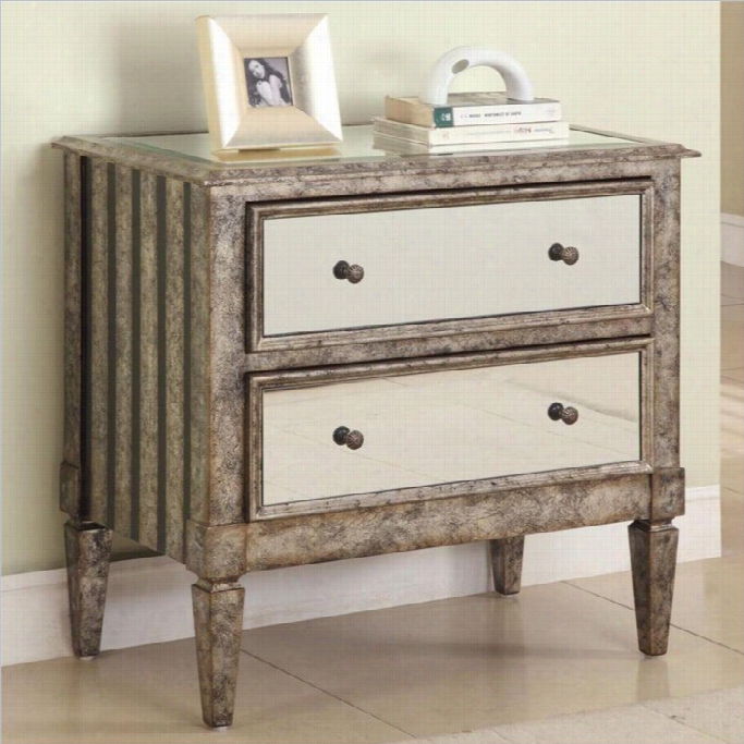 Powell Furniture 2 Drawer Mirrored Accent Chest In Anyique Silver