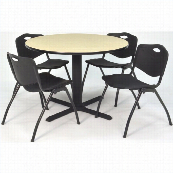 Regency Rundle Lunchroom Table And 4 Black M Stack C Hairs In Maple