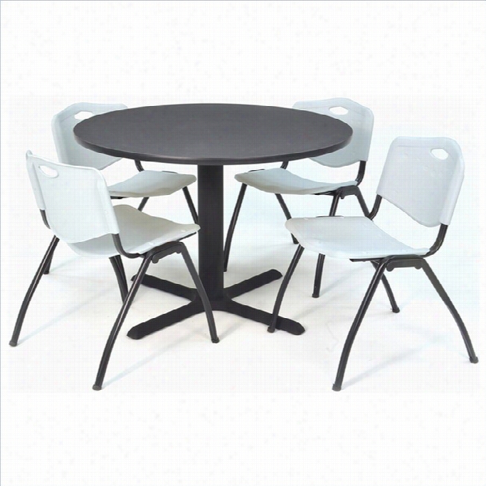 Regency Round Table Wi Th 4m Stack Chairs In Grrey-30 Inch