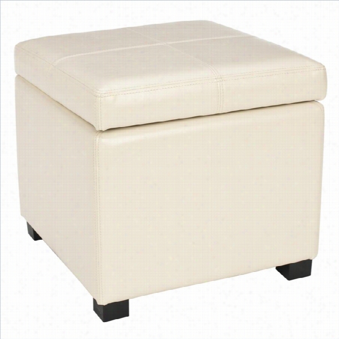 Safavieh Elizabeth Beech Wood Leatheer Storage Ottoman In Creamm