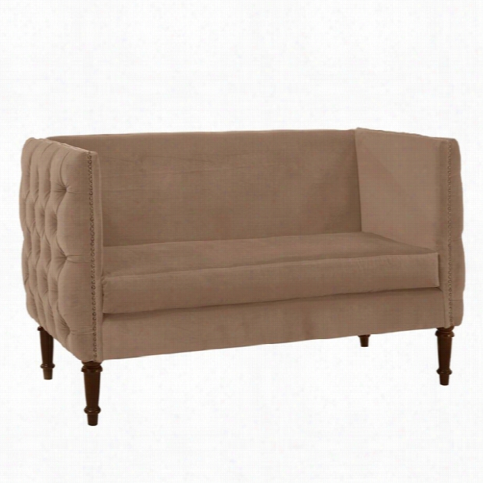 Skyline Nail Buttonn Tufted Settee Loveseat In Cocoa