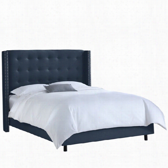 Sky Line Wingback Bed In Linen Navy-full