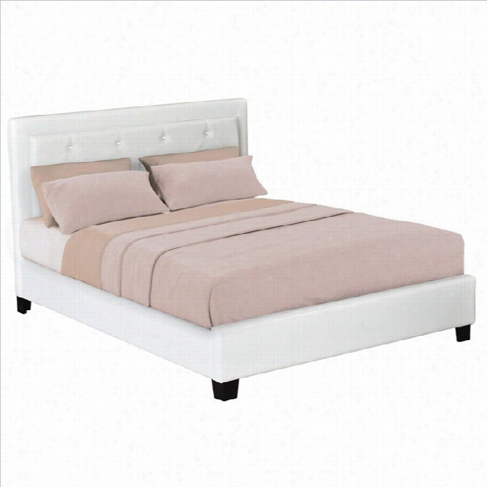 Sonax Corliving San Antonio Button Tufted White Leatherette Upholstered Queen Bed