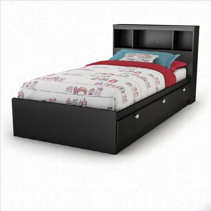 South Shore Affinato Twin Bookcase Storage  Bed In Soli Black