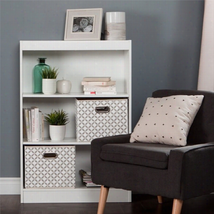 South Shore Ax Ess 3 Shel F Wood Bookcase In White With 2 Baskets