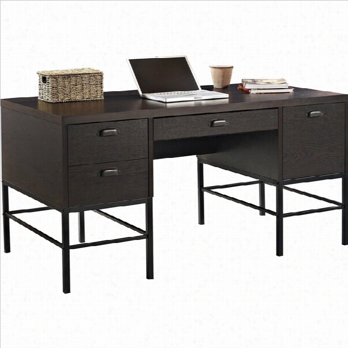 Altra Furniture Manhattan Double  Pedesral Home Office Desk In Espresso