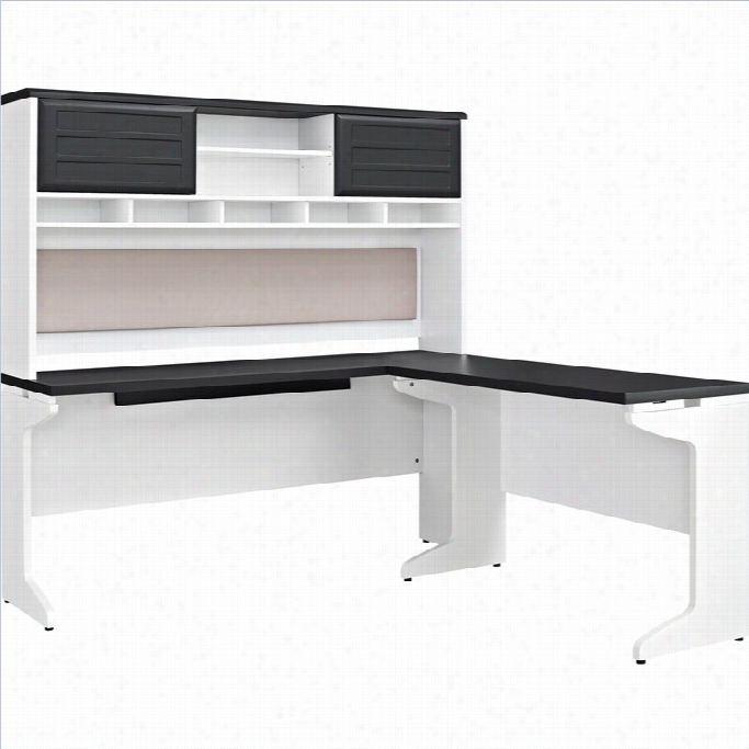 Altra Furniture Pursuit L Shaped Desk With Uhtch In White And Gray