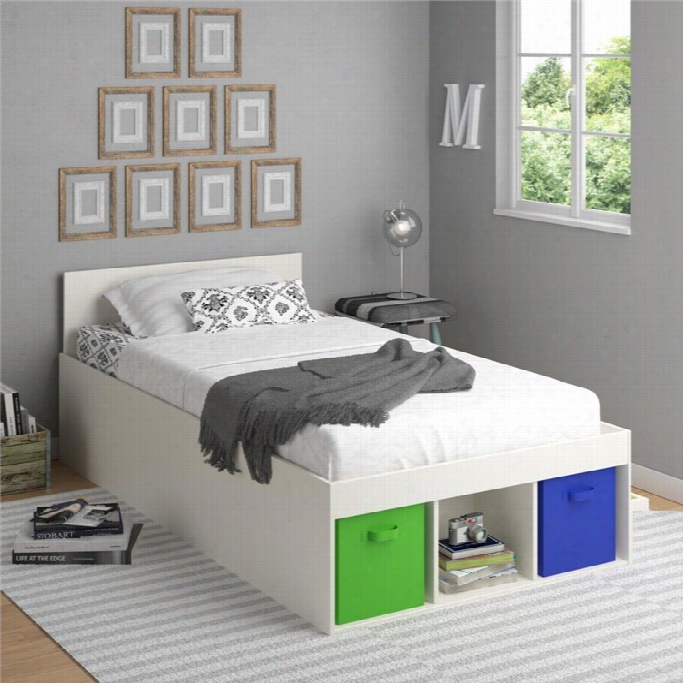 Altra Lucerne Twin Storage Bed With Fabric Bins In White