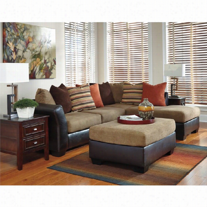 Ashley Armant Right Chaise Sectional With Ottoman In Mocha