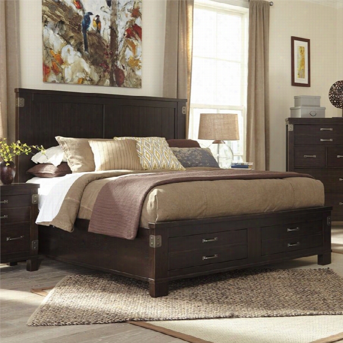 Ashley Hadddigan Wood Californiia King Panel Drawer Bed In Dark Brown