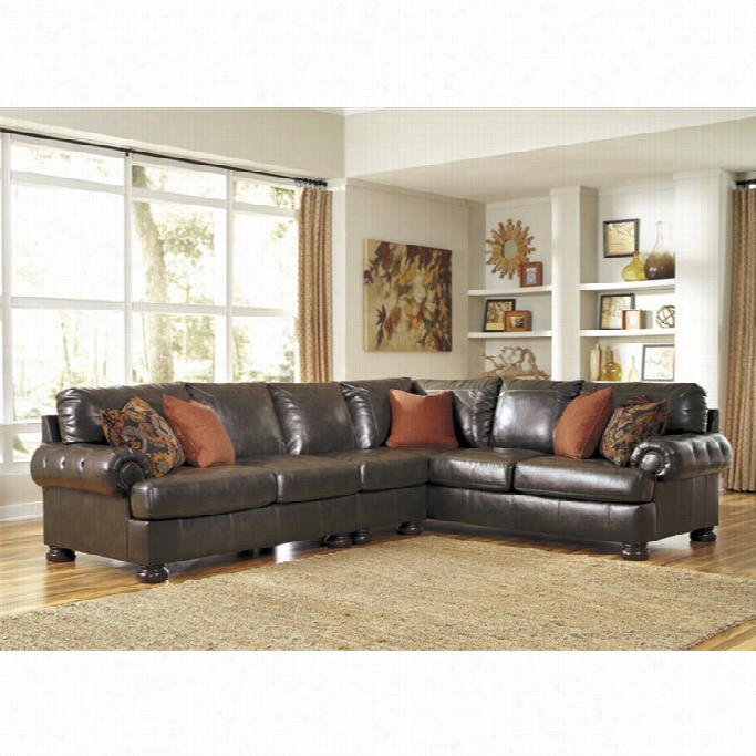 Ashley Nebit 3 Piece Leather Sectional In Antique