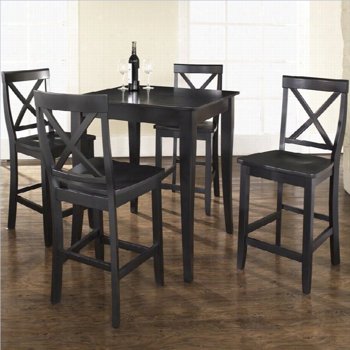 Crosley Furni Ture 5 Piece Pub Dning Set With Cabr Iole Leg And X-back Stools In Black Finish