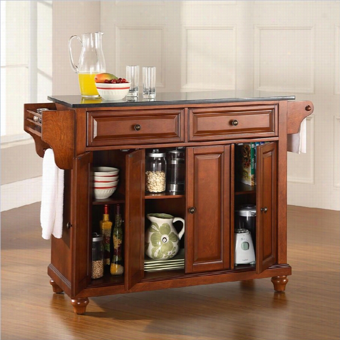 Crosley Movables Cambridge Solid Black Granite Otp Kitchen Island  In Classic Cherry Finish