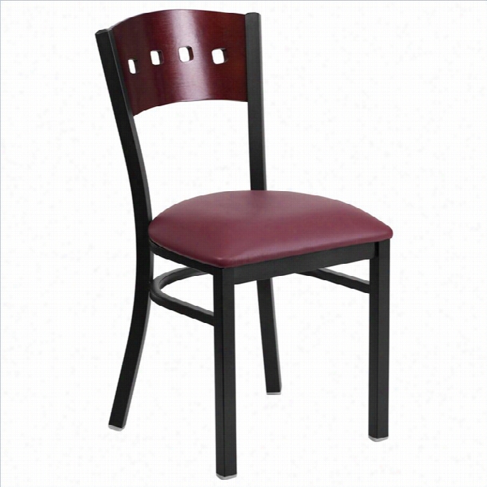 Flash Furniture Hercules Series Upholstered Restaurant Dining Chair In Mahogany And Burgundy