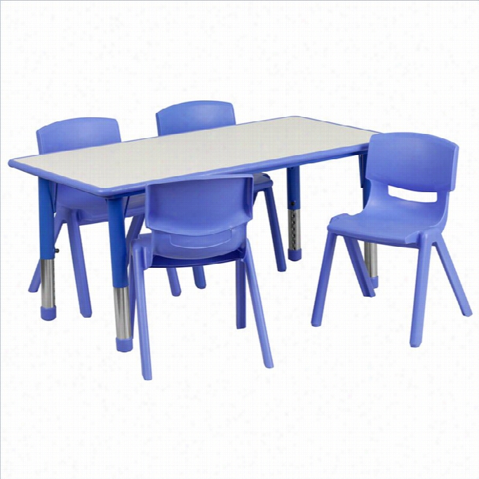 Flash Furniture Plastic Activity Table Set With 4 Schol Stacking Chairs In Blue