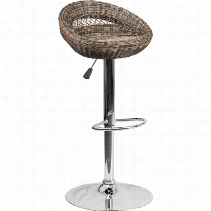 Flash Furniture Wicker Round Back Adjustable Bar Stool In Brown