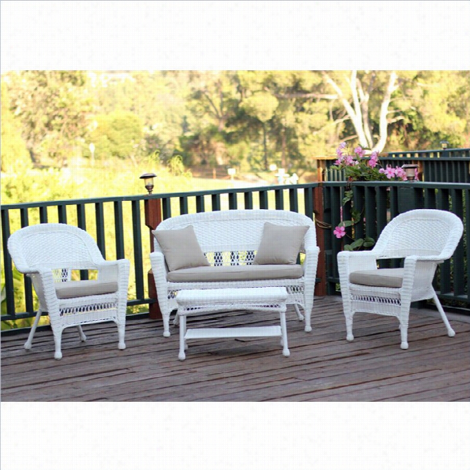 Jdco 44pc Wicker Conversation Set In White  With Tan Cushions