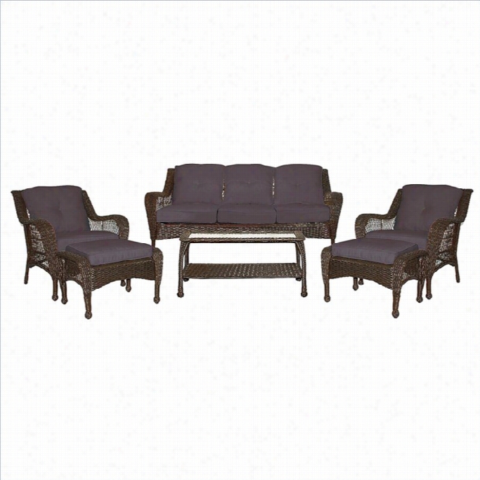 Jeco 6pc Wicker Seating Set In Esprsso With Coffee Cushions