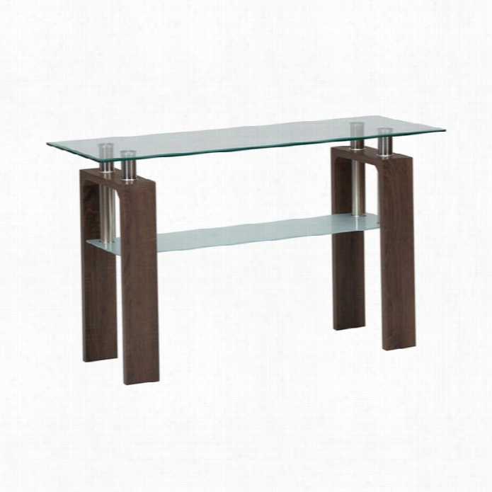 Jofran Compass Glass Conso Le Table In Chrone  And Wood