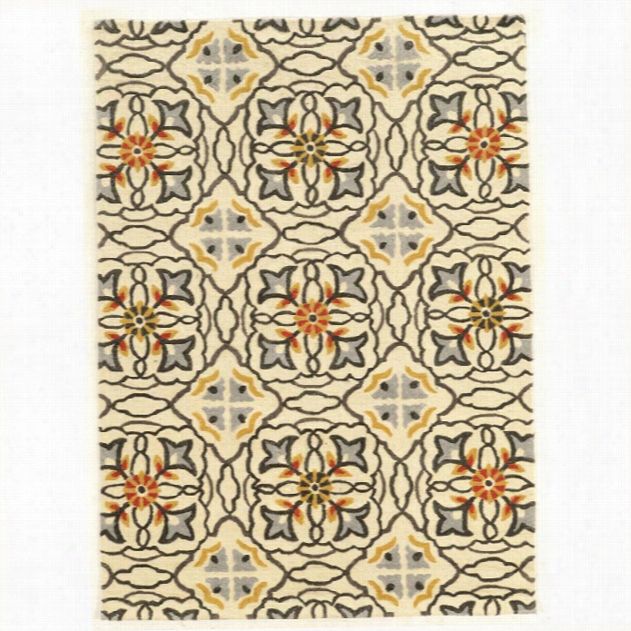 Linon Trip 5' X 7' Cream Gray Hand Tufted Rug In Ivory