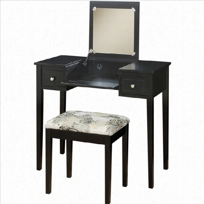 Lionn Vanity Set Black With Butterfly Bench